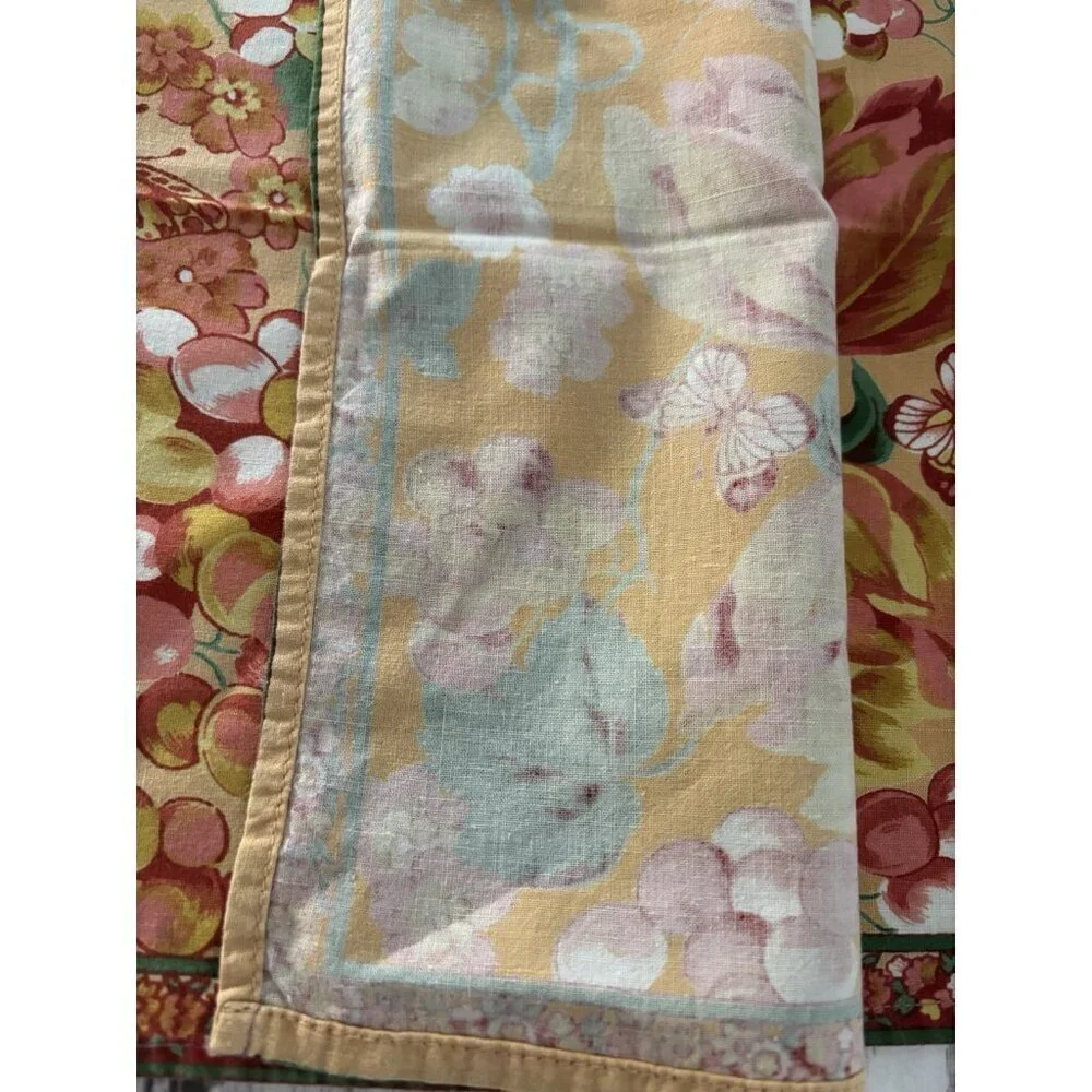 April Cornell Tulip‎ Floral Cotton Cloth Dinner Napkins Green Yellow Set of 4